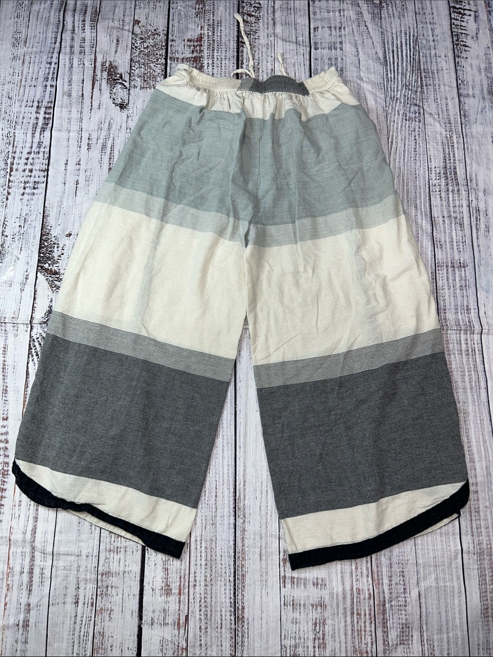 Wide Leg Striped Linen Blend Pants in Cream & Gray - Picture 4 of 6